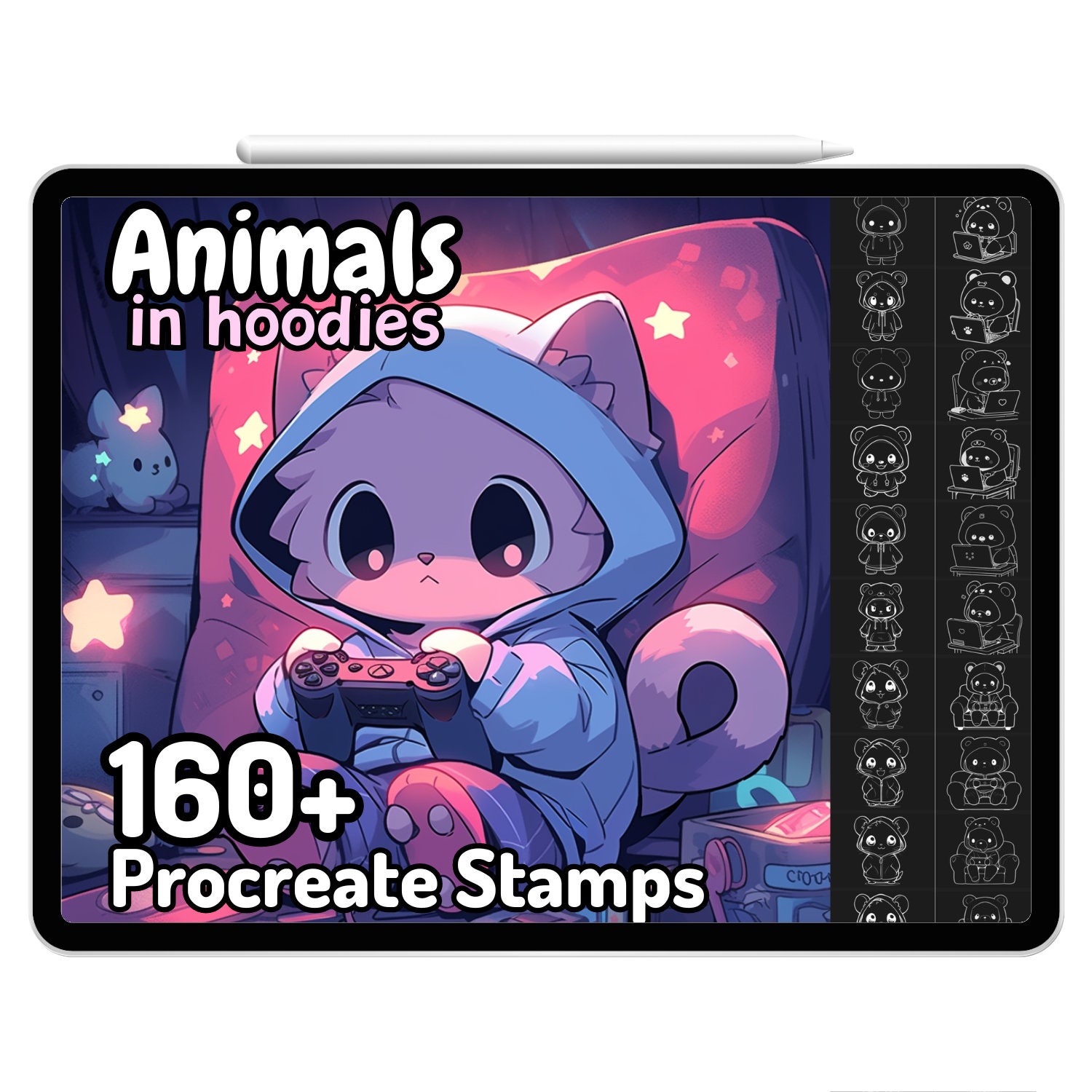 Kawaii Procreate Brushes Stamps Cute Animals Hoodie Streetwear Anime ...