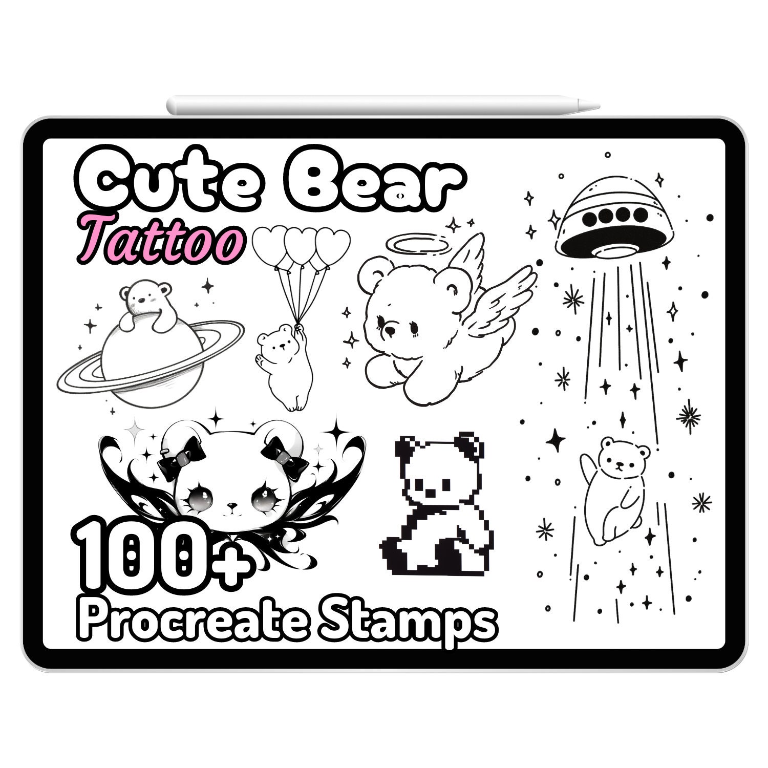 Procreate Tattoo Cute Bear Stamps Minimalist Kawaii Teddy Brushes ...