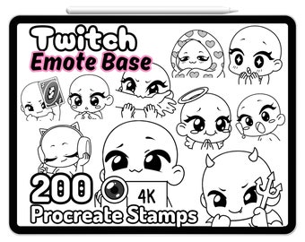 Procreate Twitch Emote Base YCH DIY Discord Lashes Badges Chibi Girl Boy Hair Feminine Lashes Hand Kawaii Character Cute Stamps Brush Guide