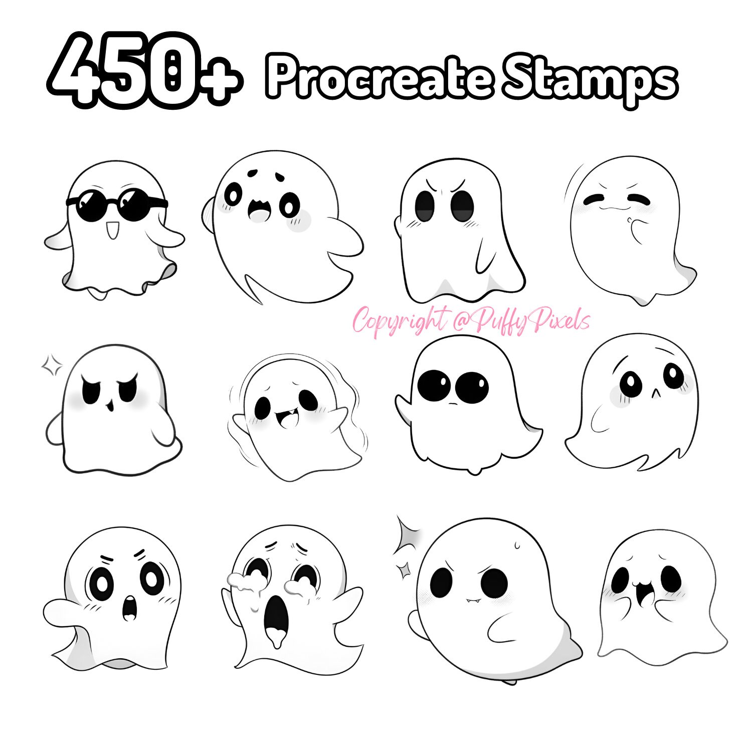 Procreate Cute Ghost Emote Base Twitch Discord Badges Halloween Spooky ...