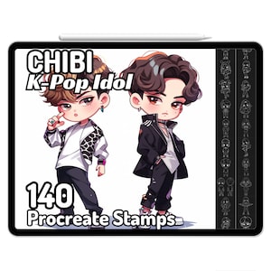Procreate Chibi Kpop Idol Character Drawing Guide Stamps Brush Korean Coloring Anime Bang K-pop Singer