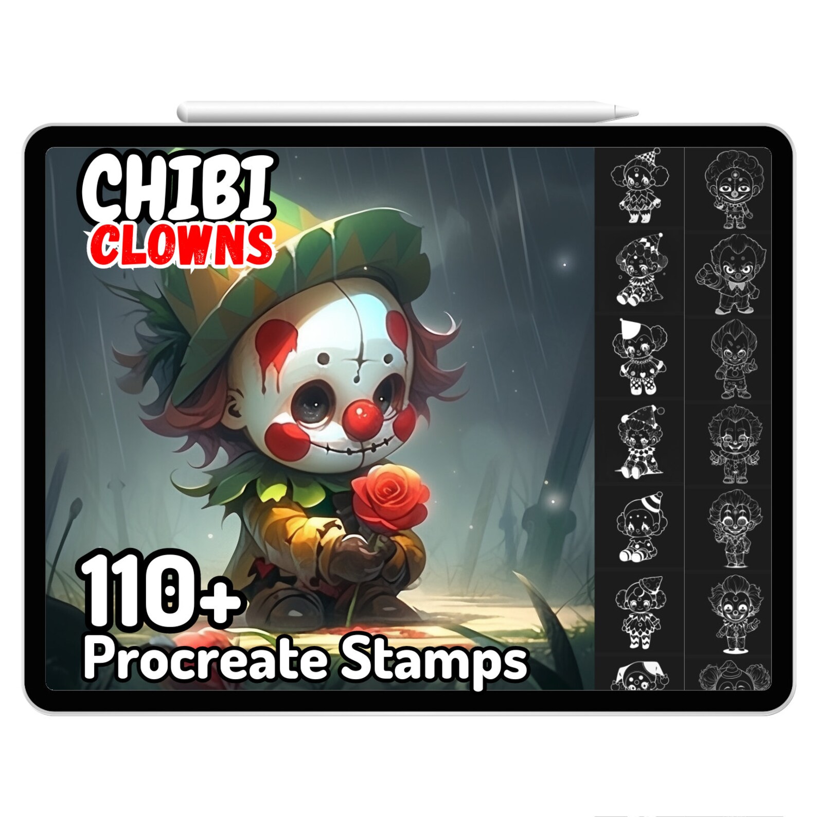 Procreate Chibi Clowns Cute Creepy Halloween Pierrot Kawaii Spooky ...