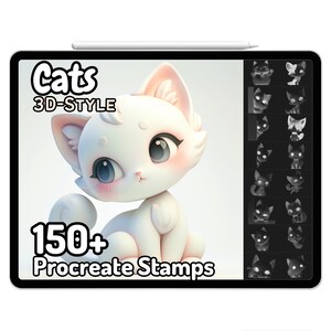 Procreate 3D-Stil Kawaii Briefmarken Chibi süsse Katzen Kitty Tiere Haustiere Elemente Anime Emotes Maneki Neko Chibi Render Guides Cartoon Pinsel