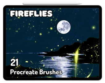 Lucciole Dreamy Procreate Pennelli Francobolli Set Paesaggio notturno stellato Bujo Aura Magico Giardino Lago Ragazza morbida Goth Insetti Estetica