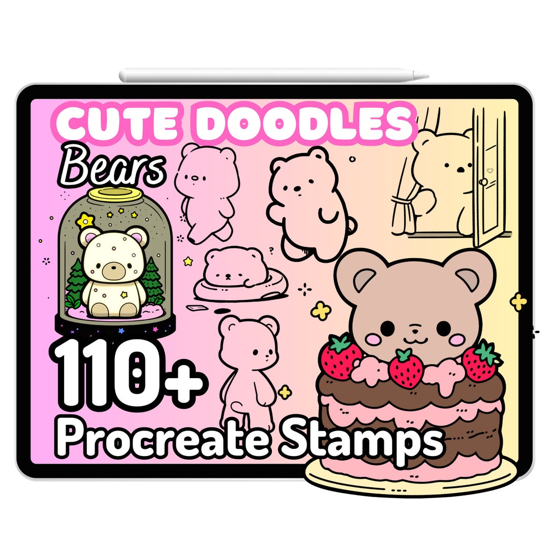 Kawaii Procreate Brushes Stamps Bear Teddy Cute Doodle Tattoo Food ...