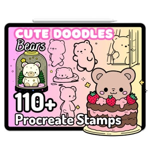 かわいい Procreate ブラシ スタンプ クマ テディ かわいい 落書き タトゥー 食べ物 ステッカー 要素 アニメ コアラ シロクマ 漫画 ちび キッドコア 美学