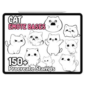 Procreate Cat Emote Base Twitch Discord Badges Cute Doodles Emoji Kawaii Chibi Character Stamps Brush Guide Memes Kitten Funny Creator Anime