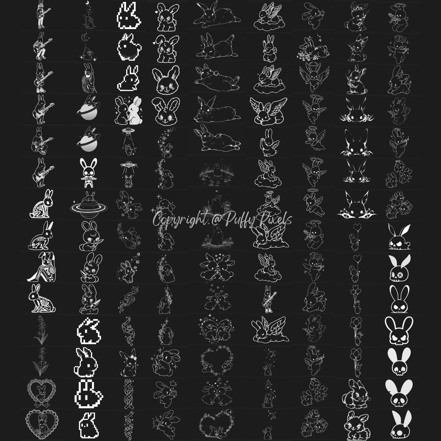 Procreate Tattoo Cute Bunny Rabbit Stamps Minimalist Kawaii Brushes ...