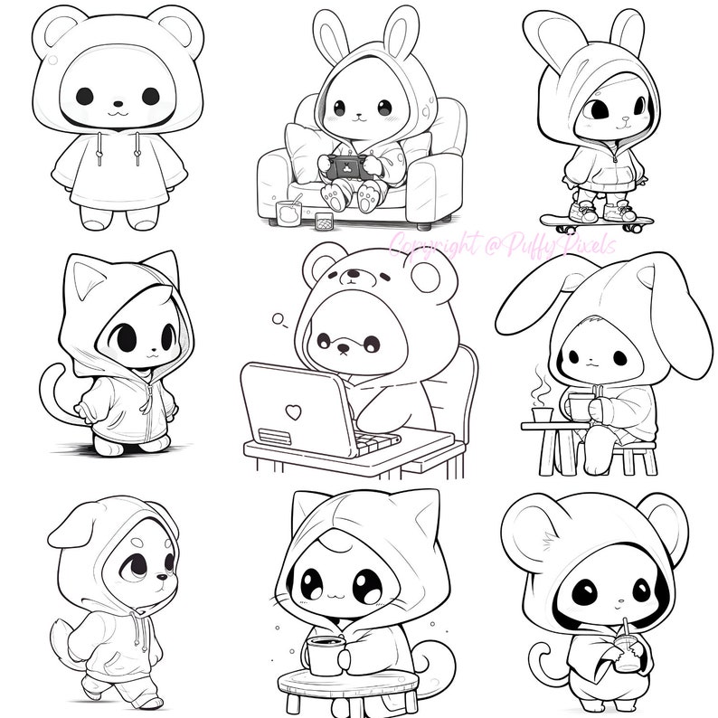 Kawaii Procreate Brushes Stamps Cute Animals Hoodie Streetwear Anime ...