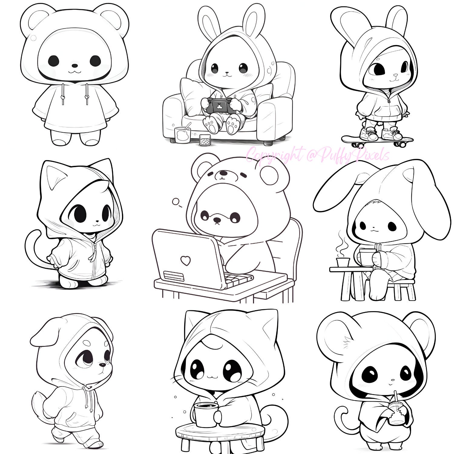 Kawaii Procreate Brushes Stamps Cute Animals Hoodie Streetwear Anime ...
