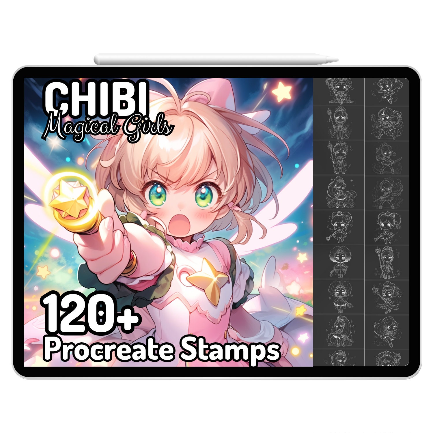 Procreate Chibi Magical Girl Girls Kawaii Cute Drawing Guide Stamps ...