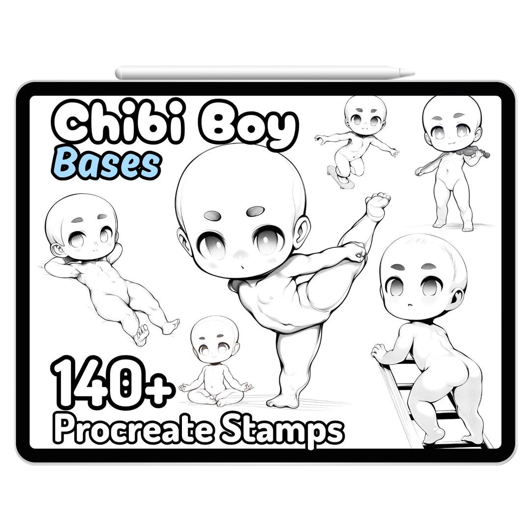 Procreate Chibi Poses Base Sketches Hand Gesture Kawaii Character ...