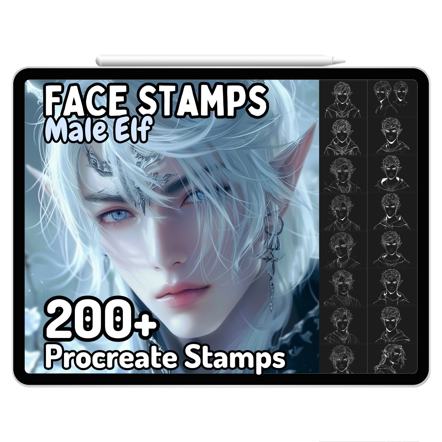 Procreate Anime Face Man Elf Head Stamps Fantasy Brushes Husbando ...