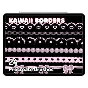 Procreate Kawaii Borders Lace Heart Link Chain Pearls Brushes Set Bow Ribbons Bujo Yami Soft Goth Anime Cute Soft Girl  Hand-drawn Aesthetic