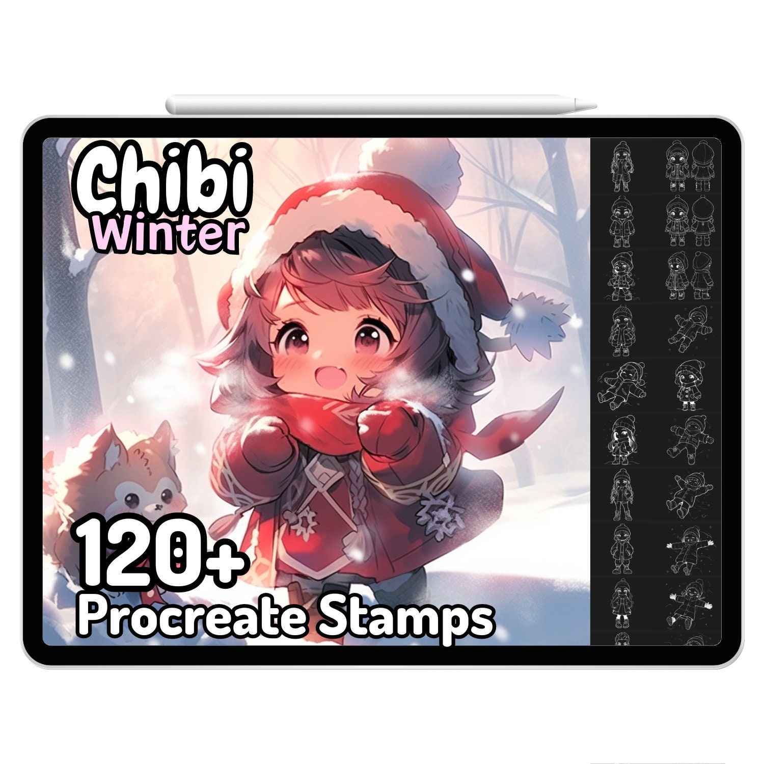 Procreate Kawaii Chibi Stamps Cute Girl Boy Winter Ski - Etsy