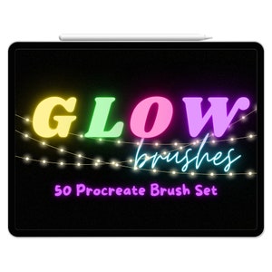 Glow Neon Procreate Brushes Set Lightning Clouds Sparkle Stars Dreamy 3D Metallic Glowing In The Dark Gradient Aura Aesthetic