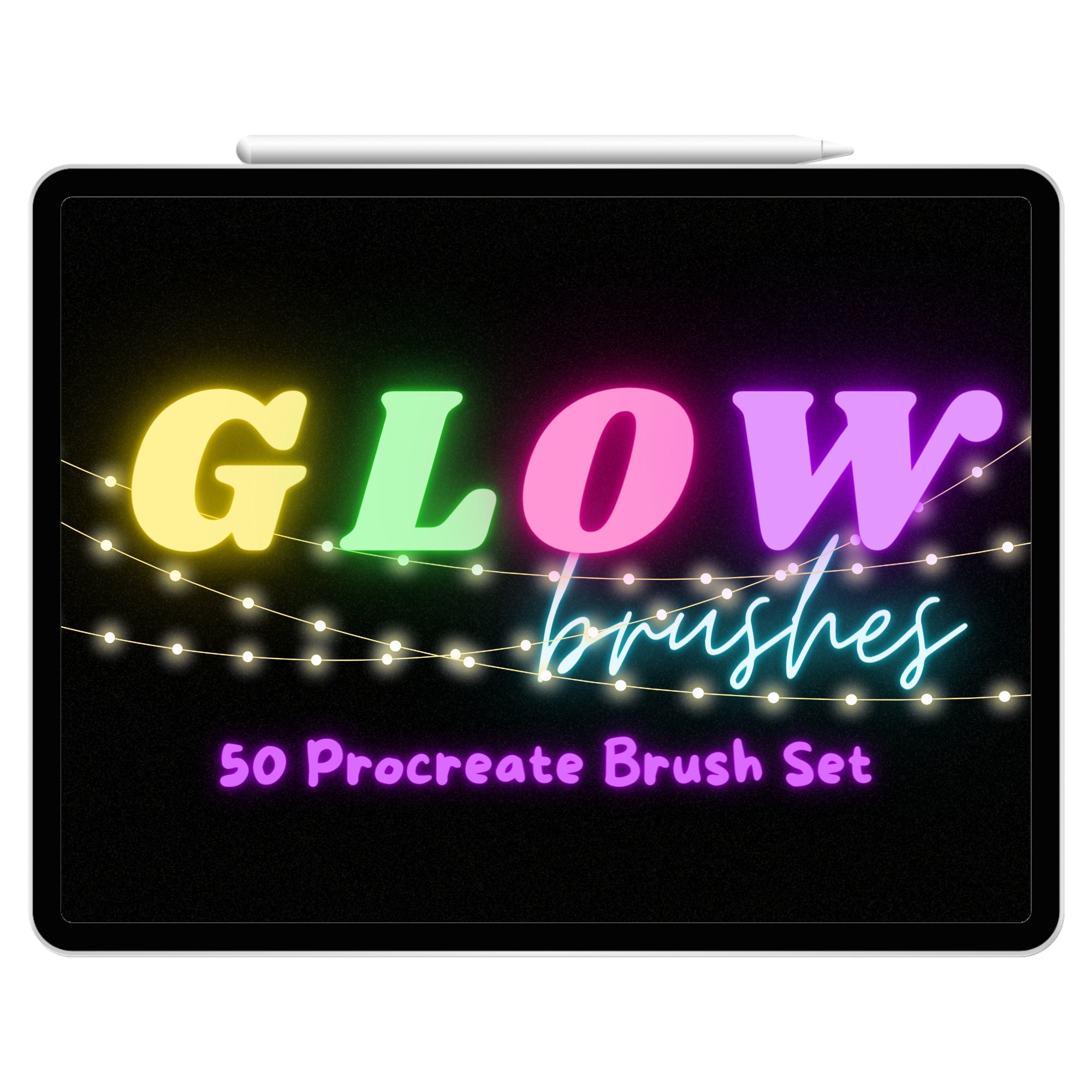 Glow Neon Procreate Brushes Set Lightning Clouds Sparkle Stars Dreamy 3D Metallic Glowing In The Dark Gradient Aura Aesthetic