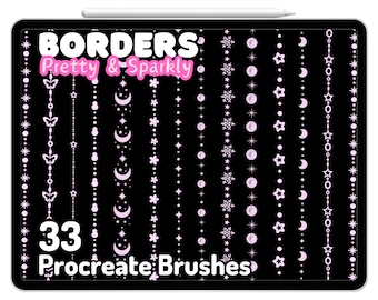 Procreate Borders Dividers Pretty Sparkly Cute Kawaii Jewel Heart Link Chain Pearls Brushes Set Bow Bujo Soft Goth Anime Cute Girl Aesthetic