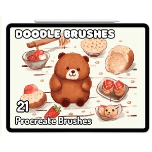 Cute Doodle Procreate Brushes Doodling Kawaii Pack Pastries Sticker Elements Anime Drinks Food Milk Carton Bujo Soft Pastels Chibi Aesthetic
