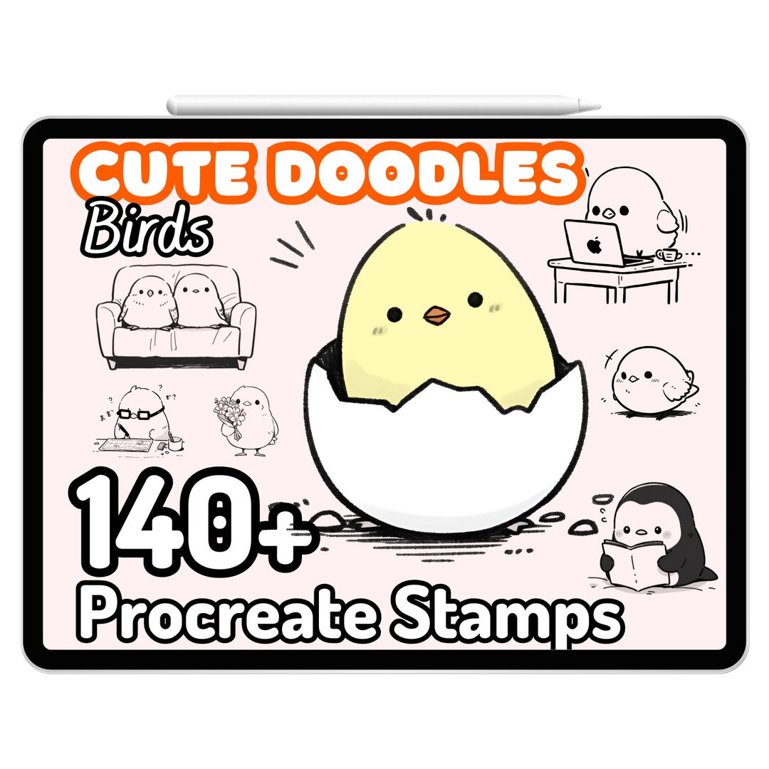Kawaii Procreate Brushes Stamps Bird Penguin Owl Cute Doodle Sticker ...