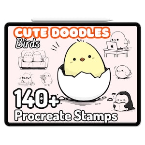 Kawaii Procreate Pinceles Sellos Pájaro Pingüino Búho Lindo Doodle Pegatina Eclosión Easte Anime Animales Granja Aves Dibujos animados Chibi Kidcore Estética