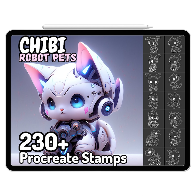 Procreate Robot Pets Animals Cybercore Kawaii Chibi Drawing Guide ...