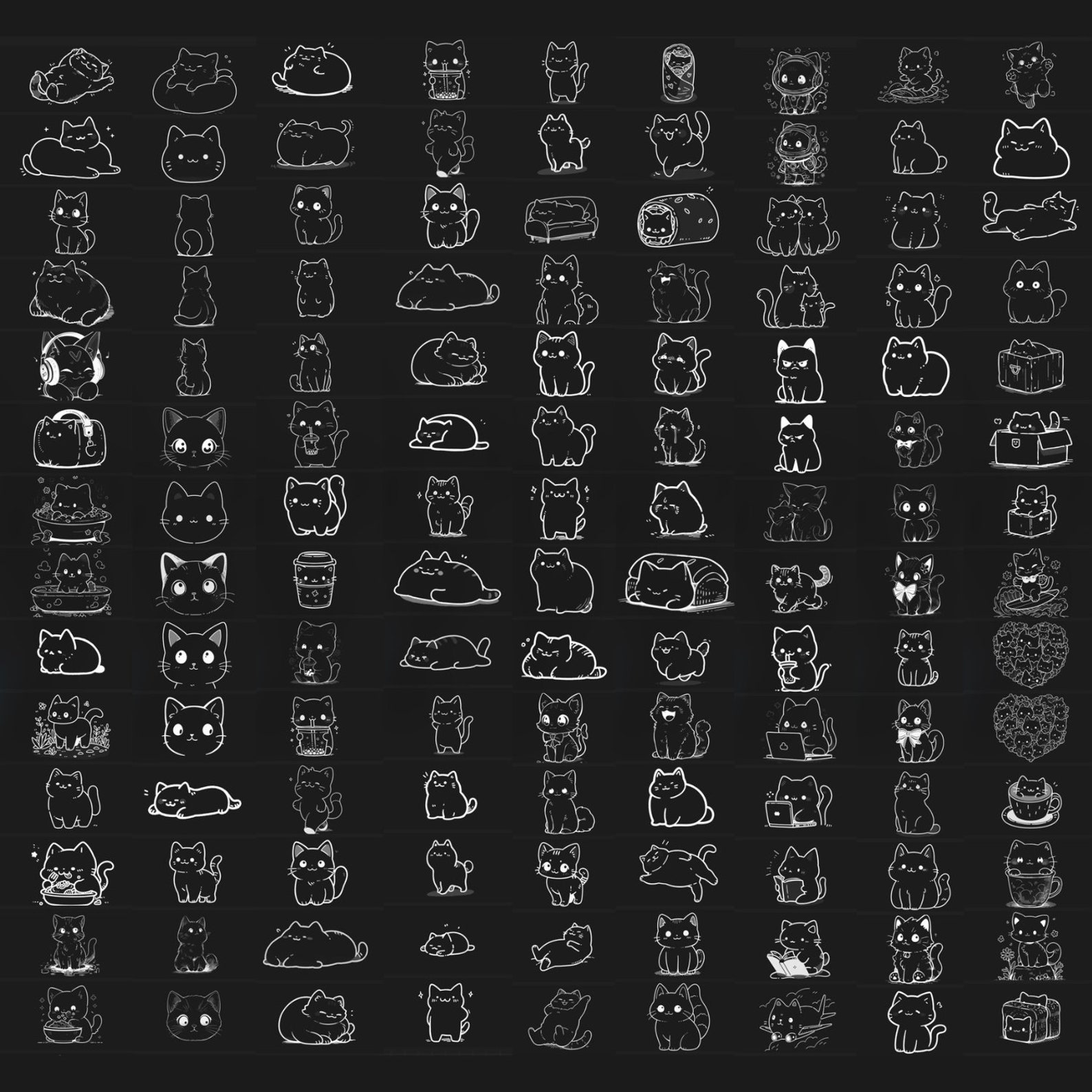 Kawaii Procreate Brushes Stamps Cute Cats Tattoo Design Animals Pets ...