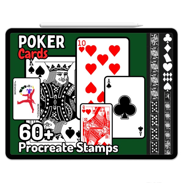 Procreate Poker Cards Deck Stamps Brushes Tattoo Vegas Jackpot Gambling Casino King Queen Joker Spade Club Diamond Instant Digital Download