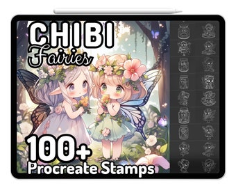 Procreare Chibi Fata Fate Guida al disegno Kawaii Francobolli Pennelli Ragazza da colorare Personaggi anime Schizzo Adesivo Cherubini Angeli Cottagecore