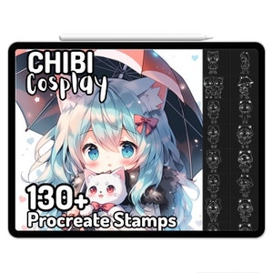 Procreate Kawaii Chibi Stamps Frog Girl Cat Girl Cute Brushes Sticker ...