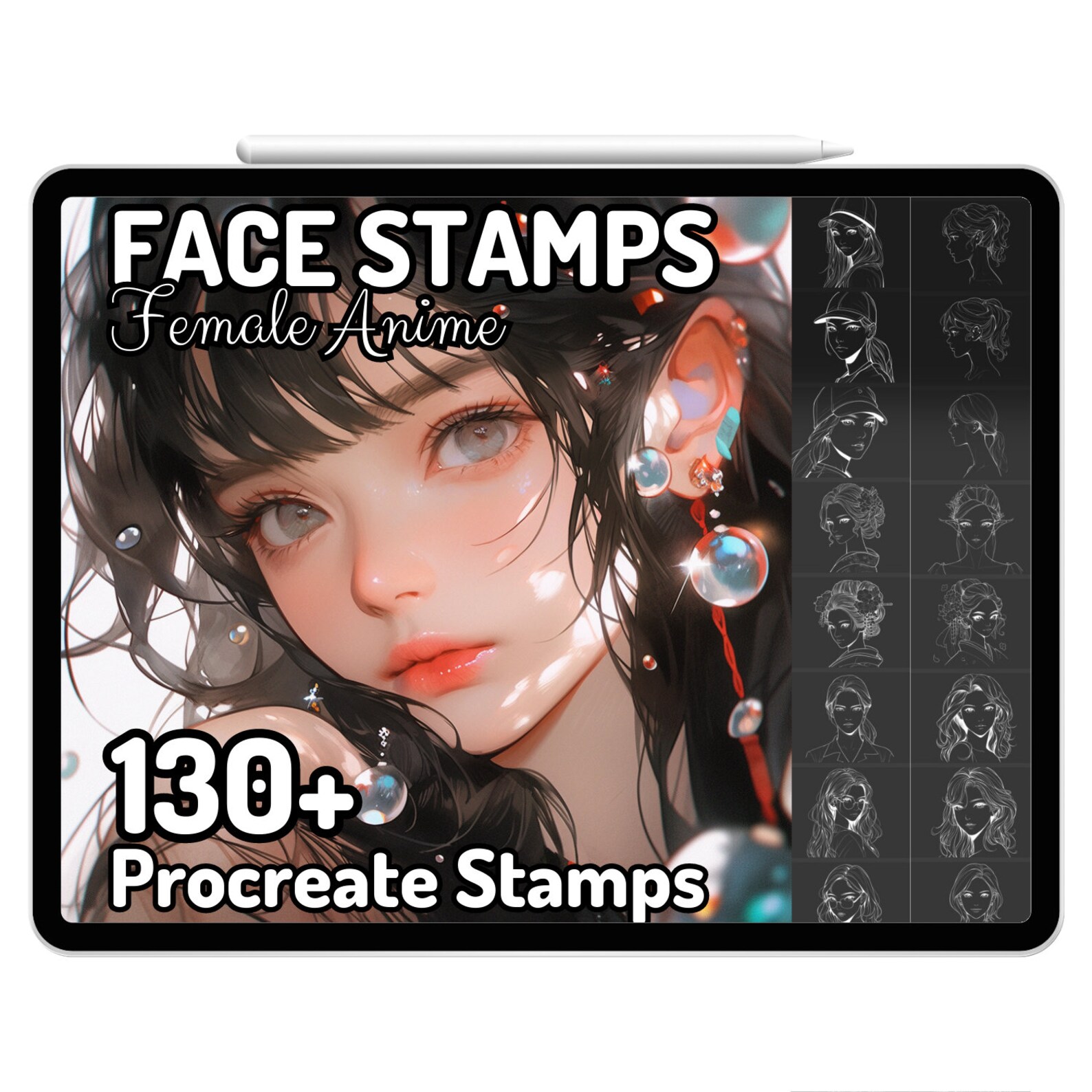 Procreate Anime Face Girl Woman Female Head Brushes Stamps Cute Kawaii ...