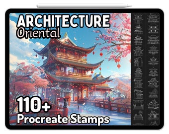 Procrea francobolli di architettura orientale cinese giapponese pennello palazzo casa costruzione antica Cina guida al disegno colorazione anime paesaggio