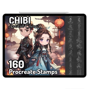 Procreate Chibi Hanfu Ancient Anime Oriental Chinese Wuxia MDZS Fighter Ninja Kungfu Swordsman Drawing Guide Stamps Brush China Coloring