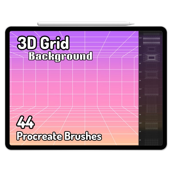 3D Grid Background Digital Lines Vaporware Cyberpunk Cybercore Cybertech Glitch Procreate Brushes Computer Windows Cyber Tech Stamps Pattern