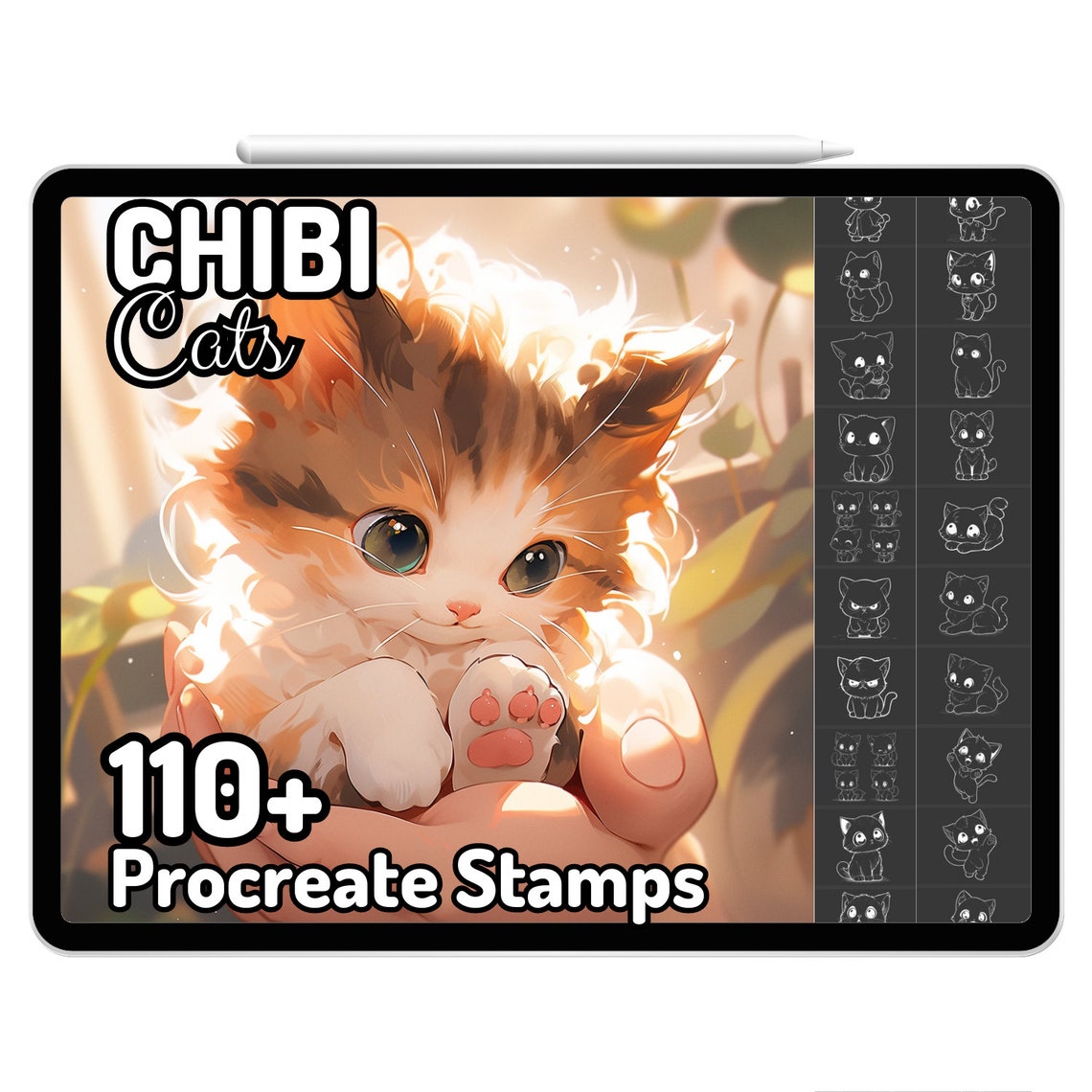 Kawaii Procreate Brushes Stamps Chibi Cute Cats Kitty Animals Pets ...