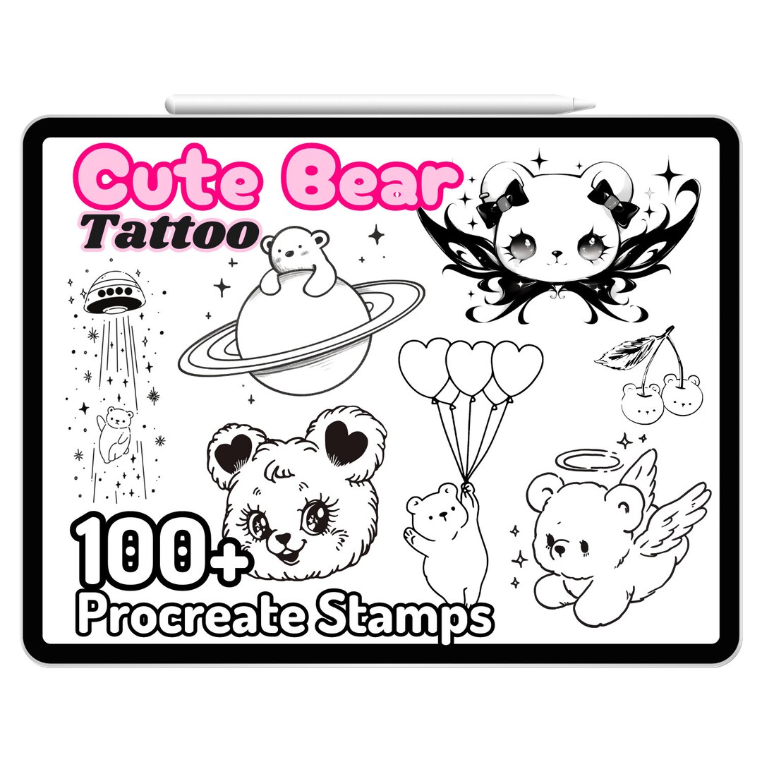 Procreate Tattoo Cute Bear Stamps Minimalist Kawaii Teddy Brushes ...
