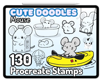 Procreate Brushes Stamps Cute Mouse Kawaii Doodle Food Coloring Hamster Gerbill Simple Elements Chibi Japanese Anime Cartoon