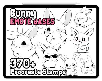 Procrea Bunny Emote Base Twitch Coniglio Discord Badge Simpatico Doodle Emoji Kawaii Chibi Timbri di personaggi Guida ai pennelli Tattoo Fun Creator Anime