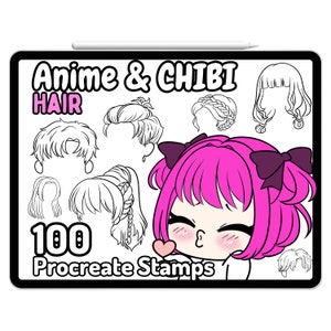 Procreate Chibi Anime Hair Emote YCH Deco Decoration Base Twitch Discord Badges Symbol Memes Chibi Accessories Hand Kawaii Character Stamps
