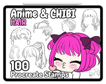 Procreate Chibi Anime Hair Emote YCH Deco Decoration Base Twitch Discord Badges Symbol Memes Chibi Accessories Hand Kawaii Character Stamps