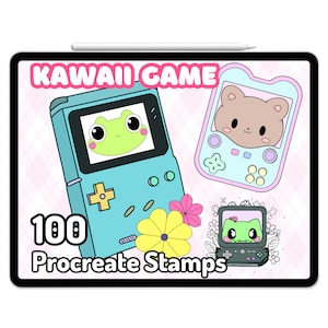 Kawaii Procreate Brushes Stamps Cute 90s Game Console Gameboy Tamagotchi Creator Sticker Elements Anime Art Bujo Soft Frog Bear Aesthetic