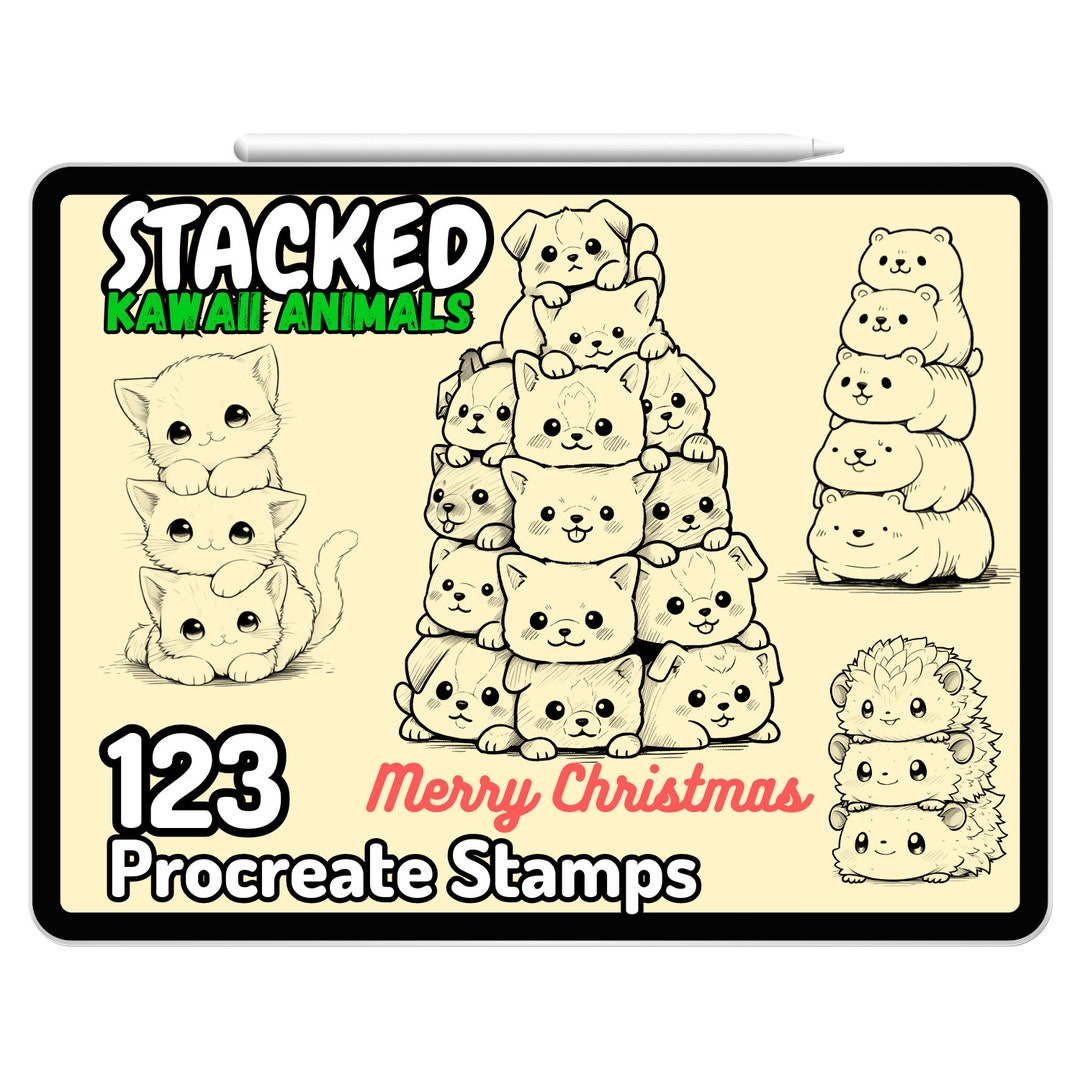 Kawaii Procreate Brushes Stamps Animals Pets Cat Dog Puppy Fat Chubby ...