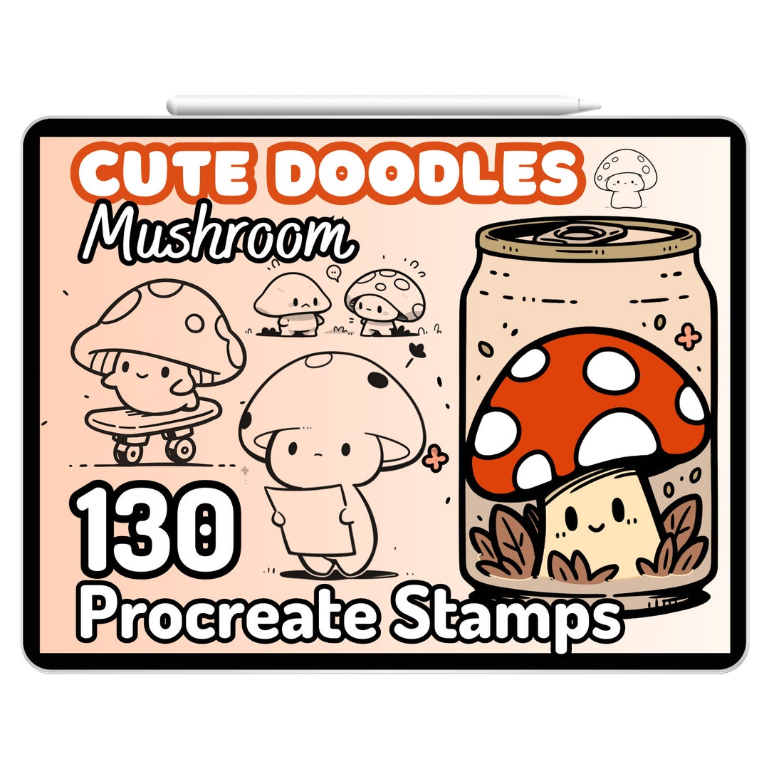 Procreate Brushes Stamps Cute Mushroom Kawaii Doodle Food Sticker ...