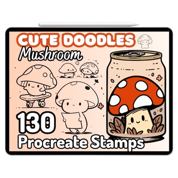 Procreate Brushes Stamps Cute Mushroom Kawaii Doodle Food Sticker Cottagecore Dirtcore Simple Elements Chibi Japanese Anime Cartoon