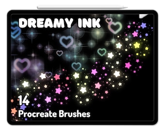 Set di pennelli da sogno. Procreate Arcobaleno che cambia colore Cuori scintillanti Stelle Pixelate Bujo Yami Kawaii Girly Soft Goth Gradient Aura Aesthetic