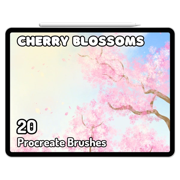Cherry Blossoms Sakura Falling Petals Flowers Floral Anime Dreamy Procreate Brushes Stamps Set Landscape Soft Girl Garden Kawaii Aesthetic