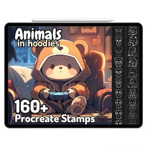Kawaii Procreate Brushes Stamps Cute Animals Hoodie Streetwear Anime Pets Cat Dog Puppy Cute Doodle Funny Sticker Bear Cartoon Chibi Kidcore