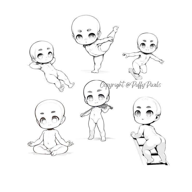 PNG Chibi Poses Base Boy Male Sketches Clipart Gesture Kawaii Character ...