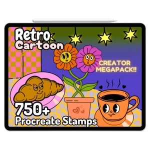 Procréer un personnage de dessin animé rétro, une mascotte, des mèmes groovy, des accessoires, des lunettes, des chapeaux, une jambe, une main et un bras, des tampons vintage, une brosse déco