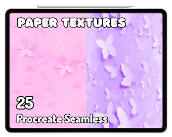 Seamless Procreate Brushes Background Paper Textures Cutouts Planner Bujo Hearts Soft Cute Butterfly Floral Aesthetic Kawaii